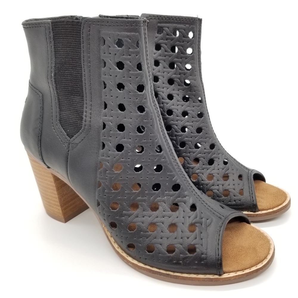 Toms Majorca Laser Cut Peep Toe Heel Booties Sz 6